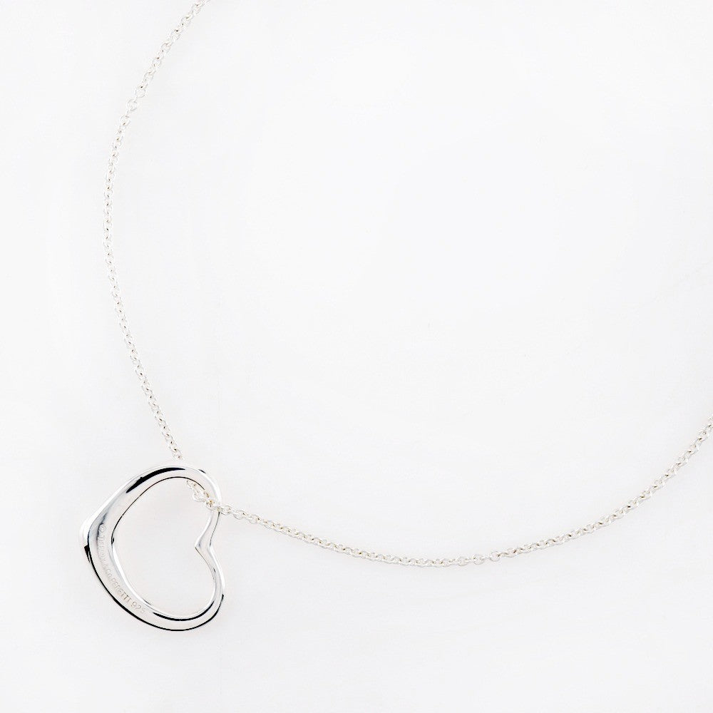Tiffany & Co. Elsa Peretti Open Heart Pendant Necklace Sterling Silver, SILVER, SILVER, Necklace