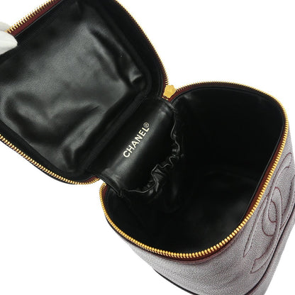Chanel Vintage Timeless Cosmetic Case Caviar, BURGUNDY, LEATHER, Handbag