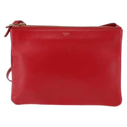 Celine Trio Crossbody Bag Leather, RED, LEATHER, Crossbody bag