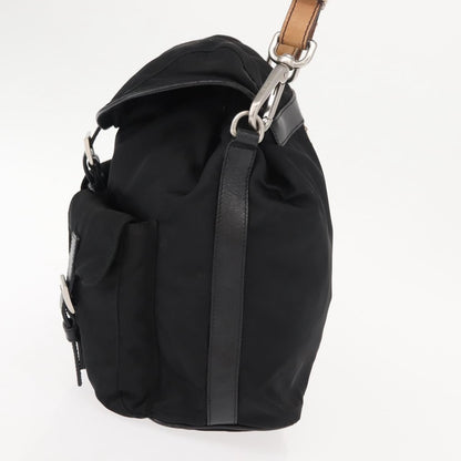 Prada Double Pocket Drawstring Shoulder Bag Tessuto, Black, Nylon, Shoulder Bag