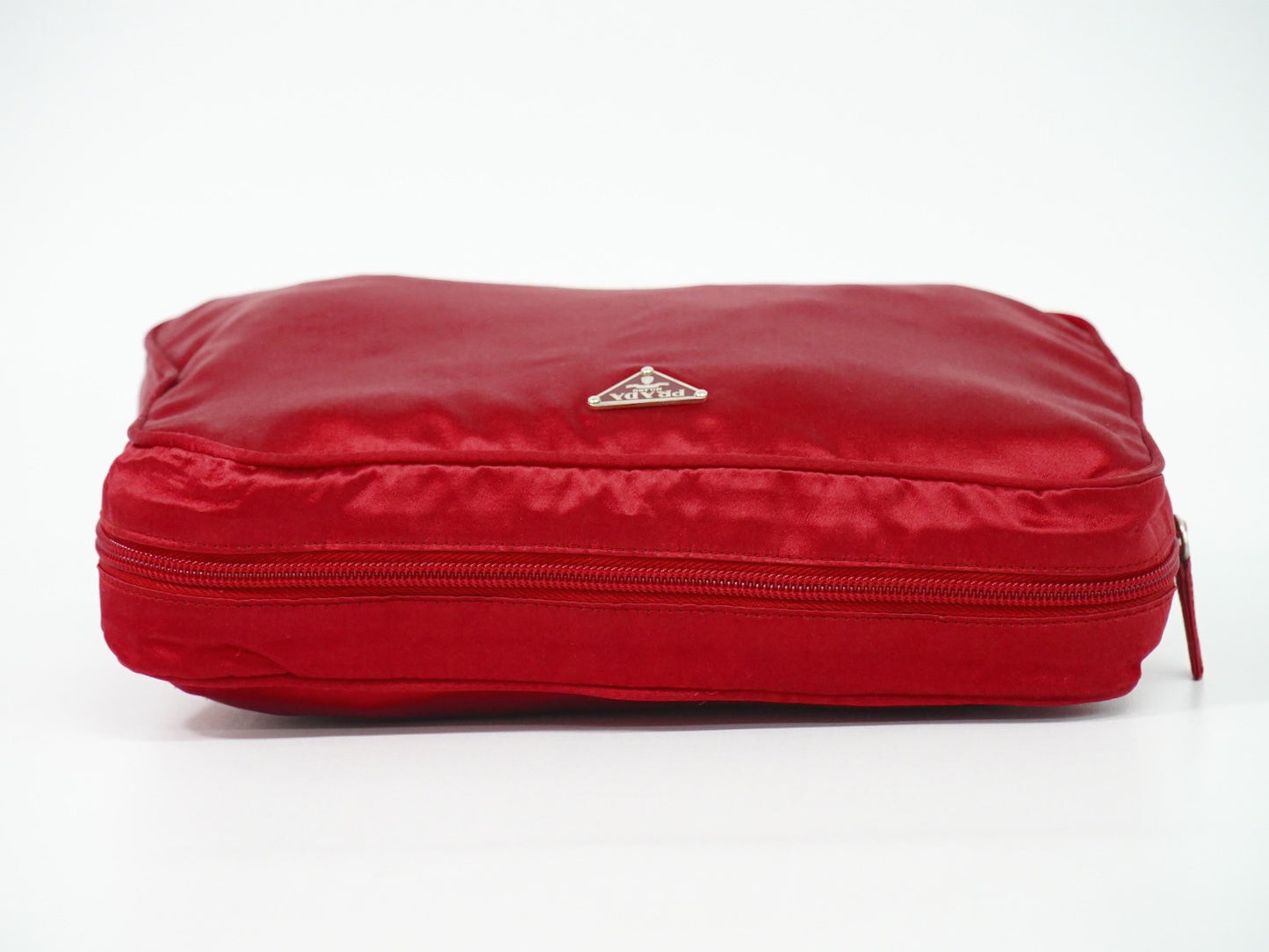 Prada Zip Around Toiletry Bag Silk, Red, Satin, Clutch