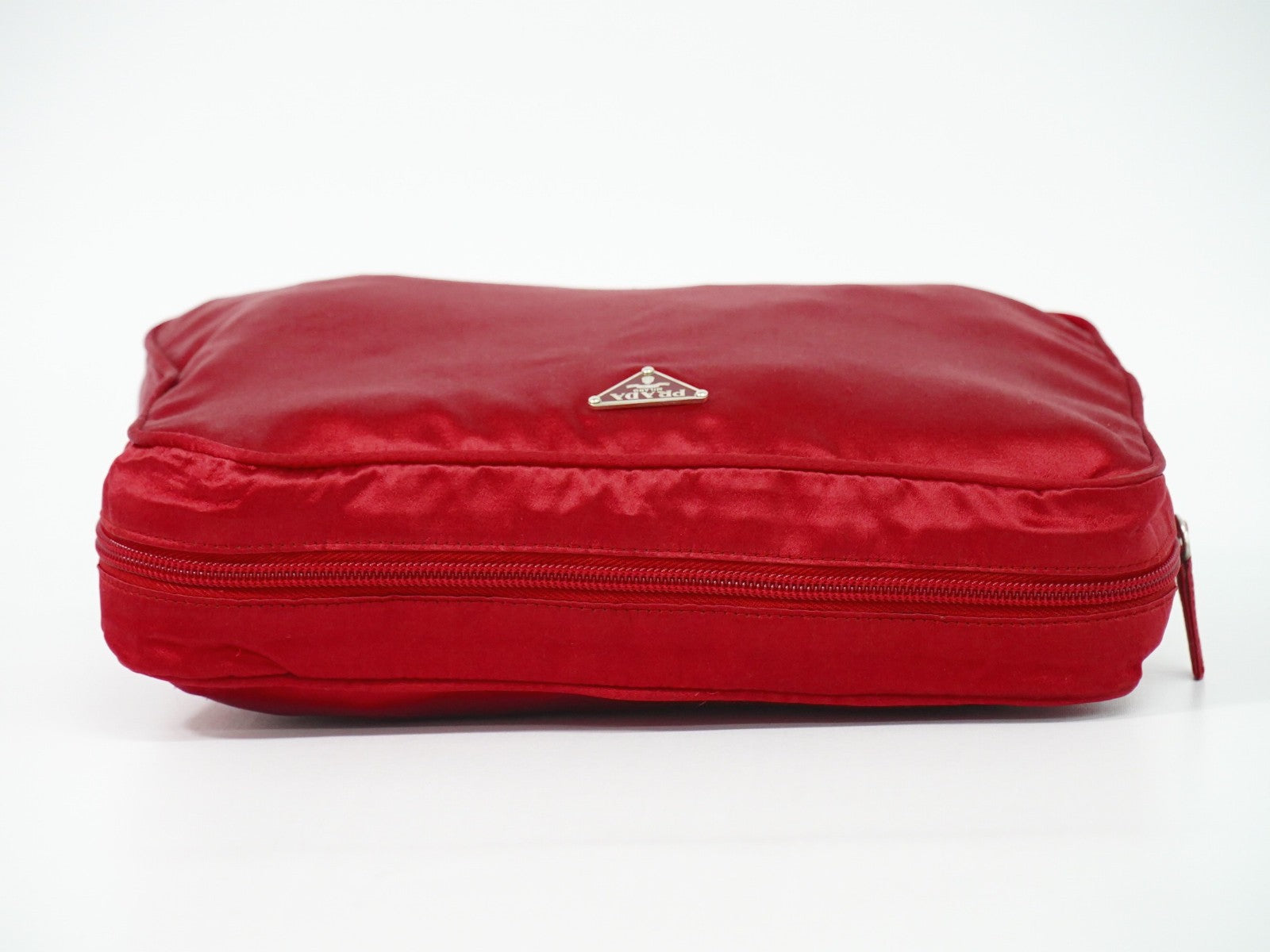 Prada Zip Around Toiletry Bag Silk, Red, Satin, Clutch