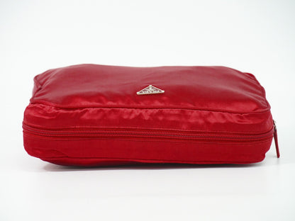 Prada Zip Around Toiletry Bag Silk, Red, Satin, Clutch
