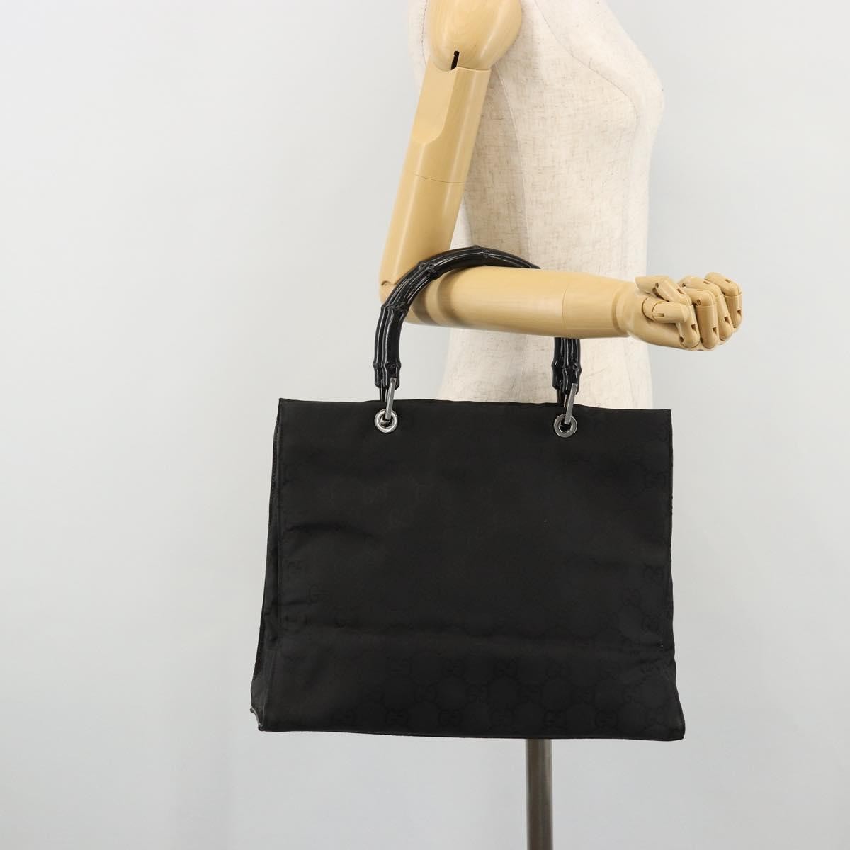 Gucci Vintage Bamboo Handle Tote GG Canvas, Black, Canvas, Tote Bag