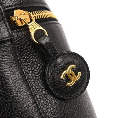 Chanel Vintage Timeless Cosmetic Case Caviar, Black, Leather, Clutch