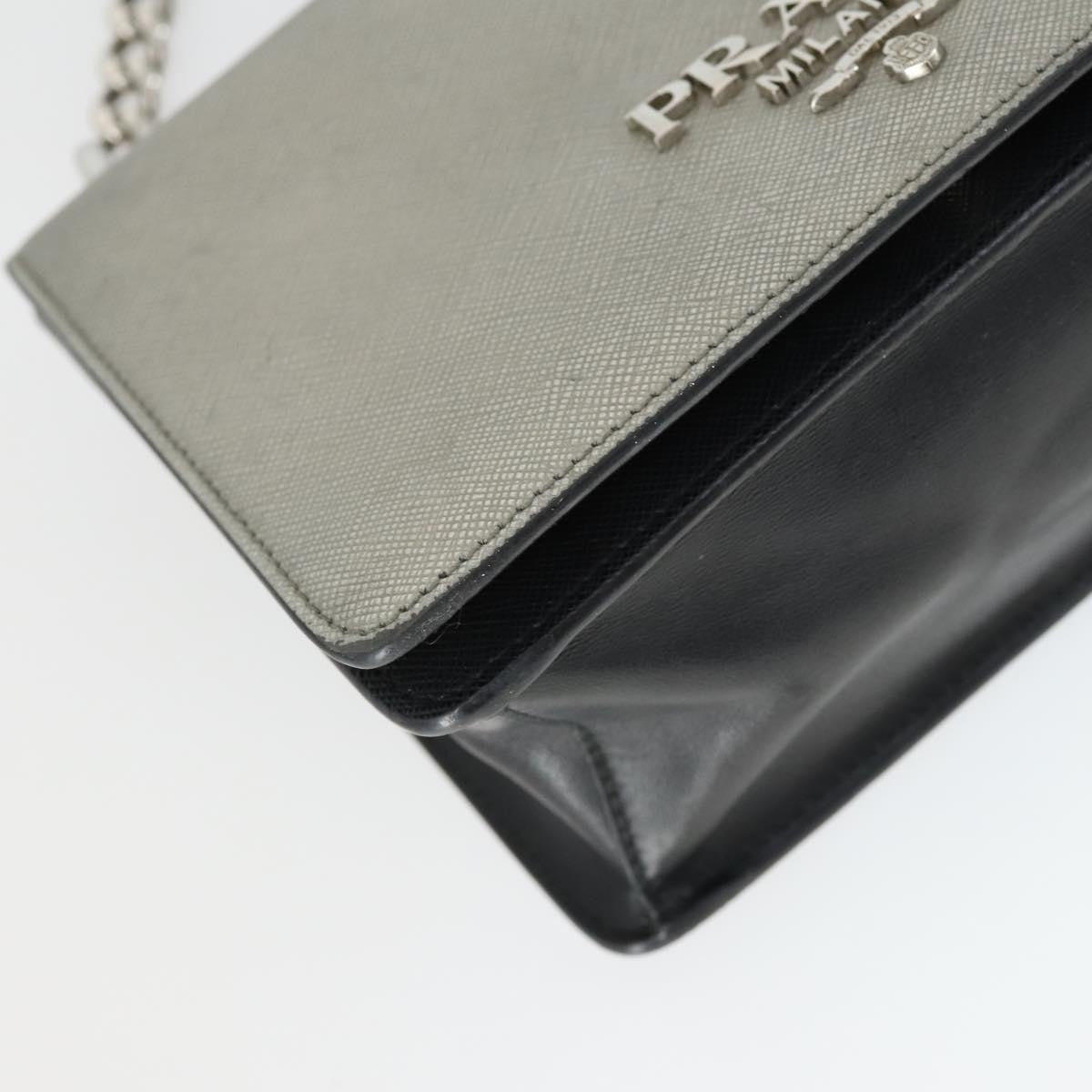 Prada Chain Flap Bag Saffiano Leather, SILVER, LEATHER, Shoulder bag