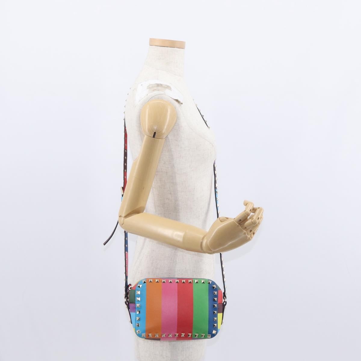 Valentino Garavani Rockstud 1973 Camera Crossbody Bag Striped Leather, GOLD, LEATHER, Shoulder bag