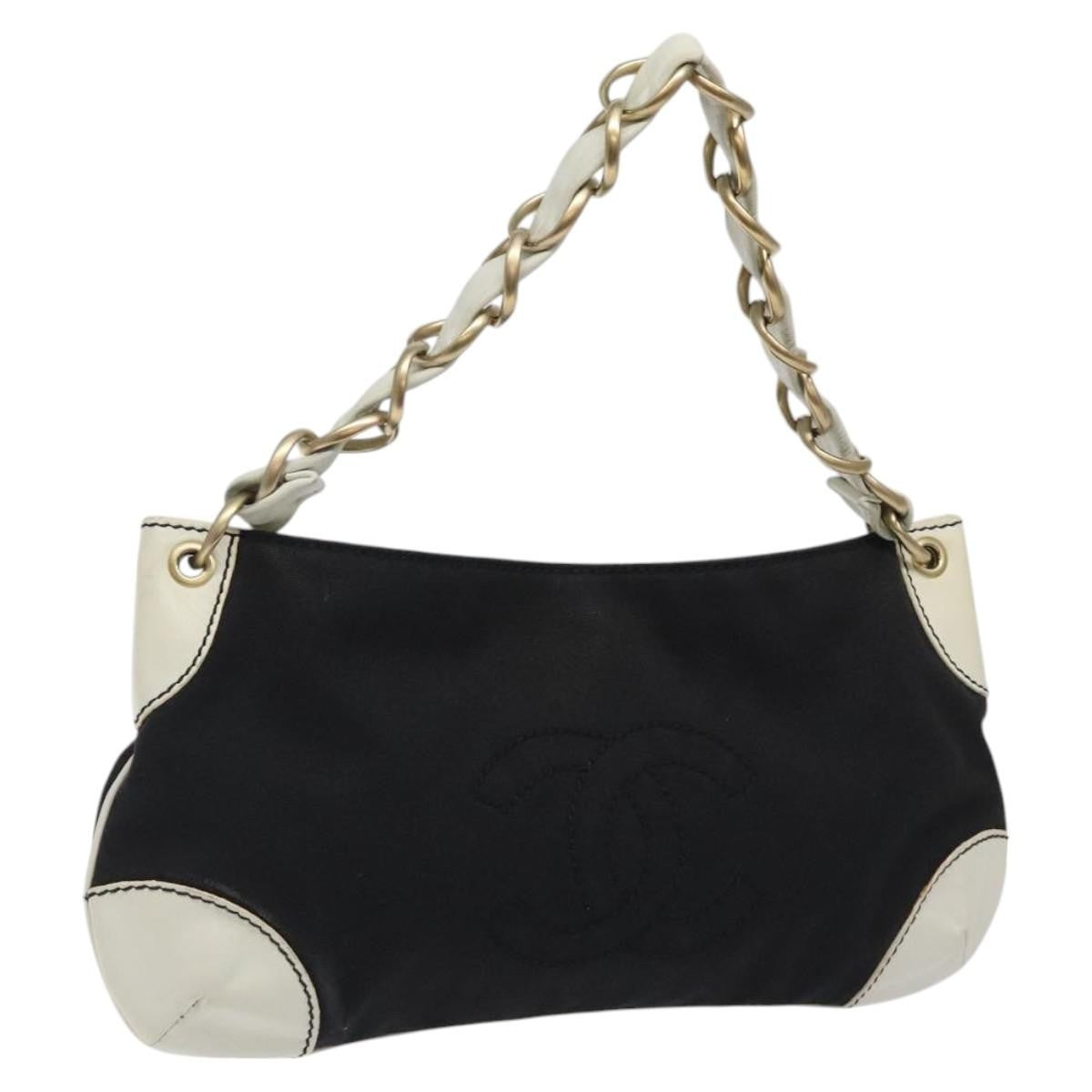 Chanel Vintage Olsen CC Chain Shoulder Bag Canvas and Leather, BLACK, CANVAS, Shoulder bag