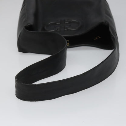 Salvatore Ferragamo Gancini Shoulder Bag Leather, BLACK, LEATHER, Shoulder bag