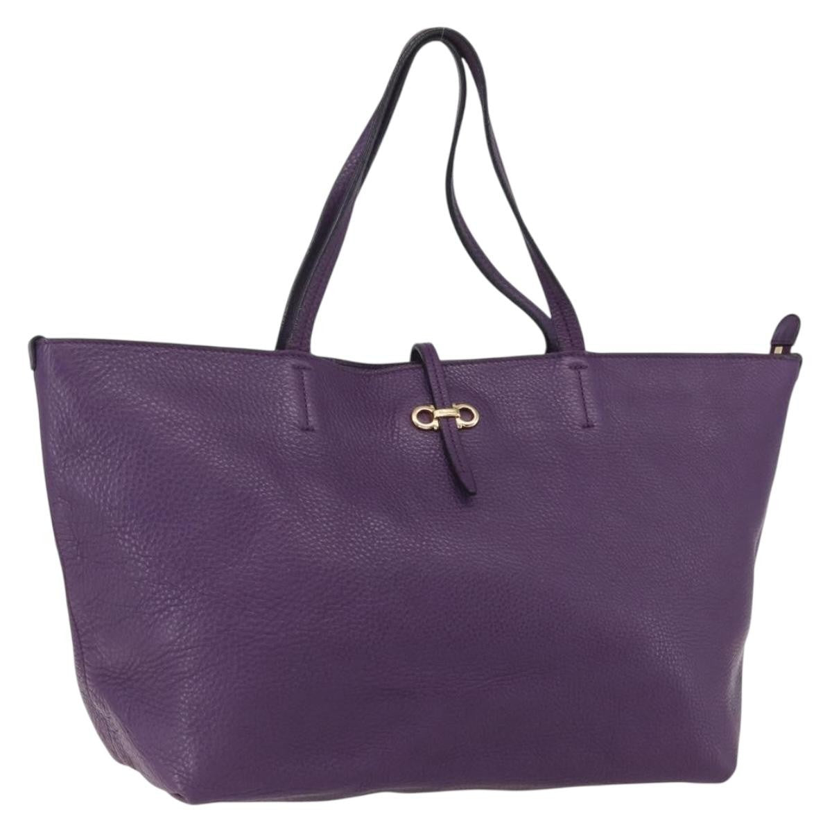 Salvatore Ferragamo Gancini Tote Leather, PURPLE, LEATHER, Tote bag