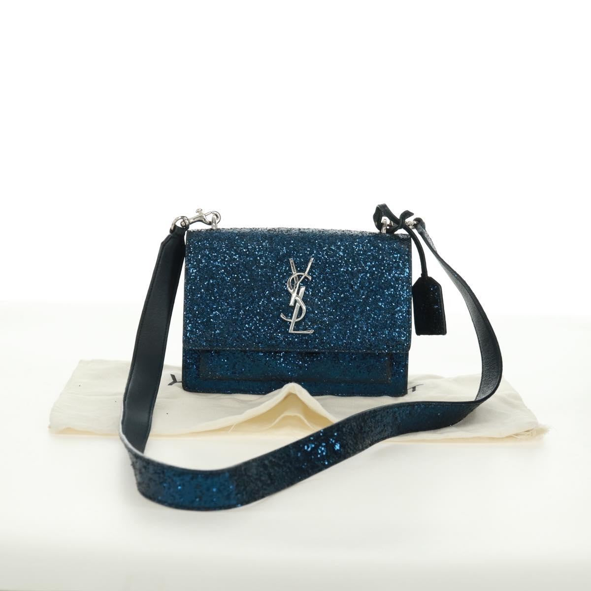 Saint Laurent Sunset Satchel Glitter, BLUE, LEATHER, Shoulder bag