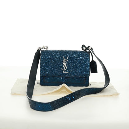 Saint Laurent Sunset Satchel Glitter, BLUE, LEATHER, Shoulder bag