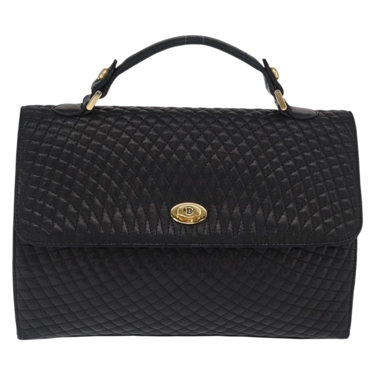 Bally Vintage Handbag Quilted Leather, BLACK, LEATHER, Handbag