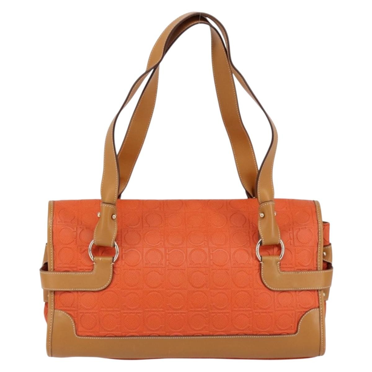 Salvatore Ferragamo Gancini Shoulder Bag Canvas, ORANGE, PVC, Shoulder bag
