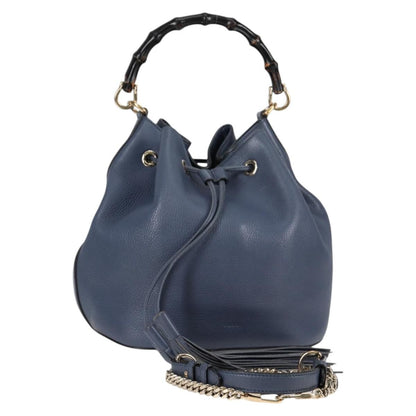 Gucci Miss Bamboo Bucket Bag Leather, BLUE, LEATHER, Handbag