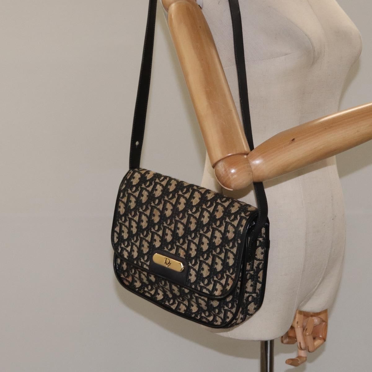 Christian Dior Vintage Flap Crossbody Bag Canvas, BLACK, CANVAS, Shoulder bag