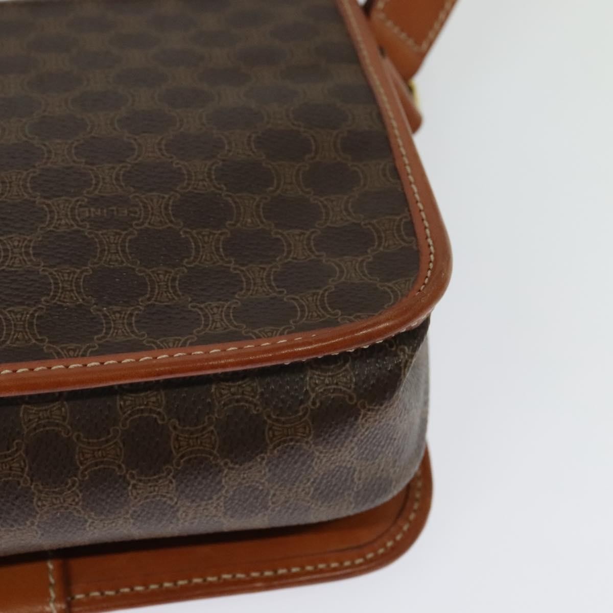 Celine Vintage Macadam Shoulder Bag Canvas and Leather, Brown, Canvas, Shoulder Bag