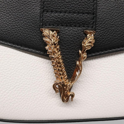Versace Virtus Flap Messenger Bag Leather, WHITE, LEATHER, Crossbody bag