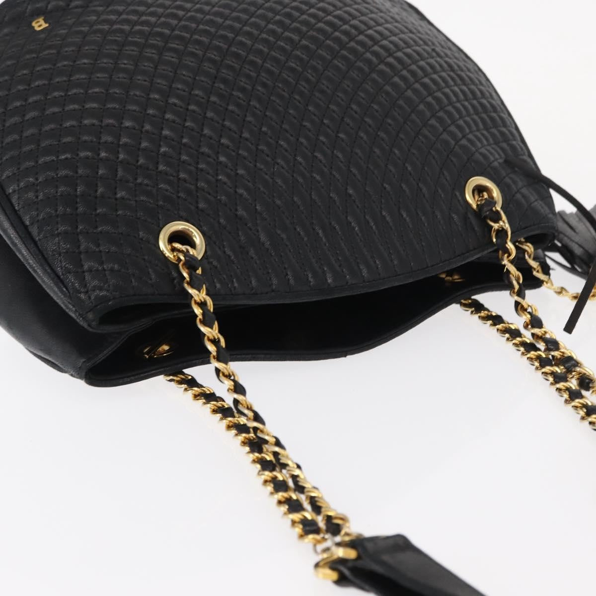 Bally Vintage Chain Shoulder Bag Quilted Leather, BLACK, LEATHER, Shoulder bag