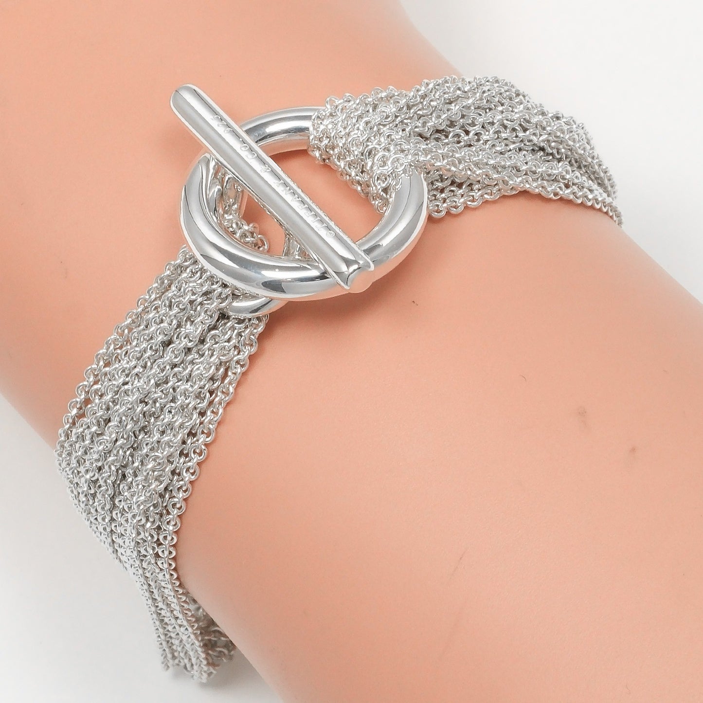 Tiffany & Co. Multistrand Mesh Heart Toggle Bracelet Sterling Silver, SILVER, SILVER, Bracelet
