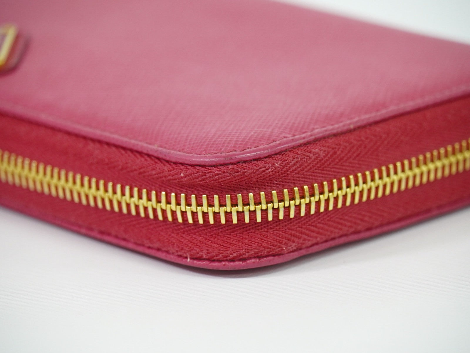 Prada Zip Around Tab Wallet Saffiano Leather, PINK, LEATHER, Wallets