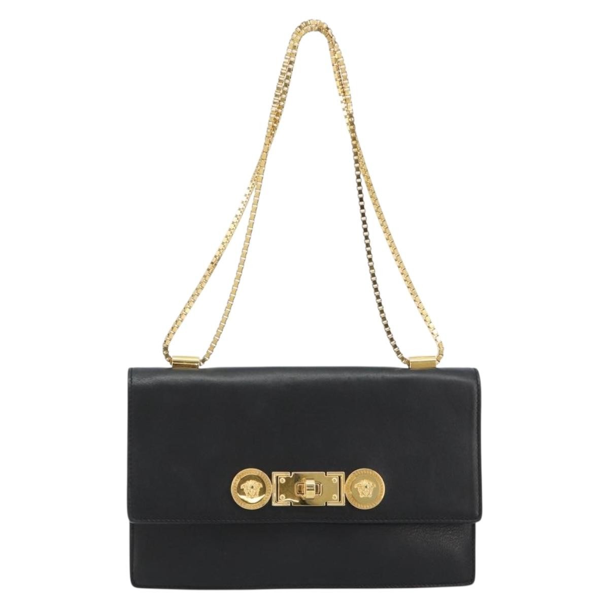 Versace Medusa Flap Chain Bag Leather, Black, Leather, Shoulder Bag