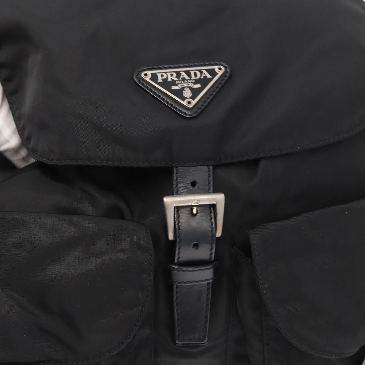 Prada Double Front Pocket Backpack Re-Nylon with Leather, BLACK, NYLON, Backpack