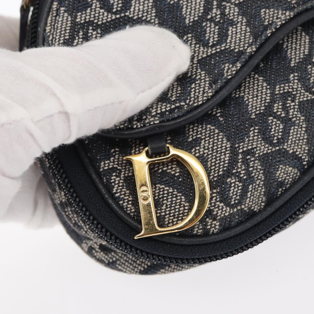 Christian Dior Saddle Zip Pouch Diorissimo Canvas, NAVY, CANVAS, Clutche & pouche