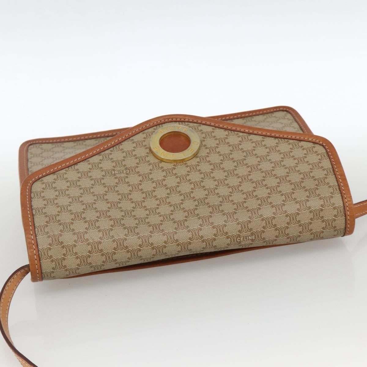 Celine Vintage Macadam Circle Logo Shoulder Bag Canvas and Leather, Beige, Canvas, Shoulder Bag