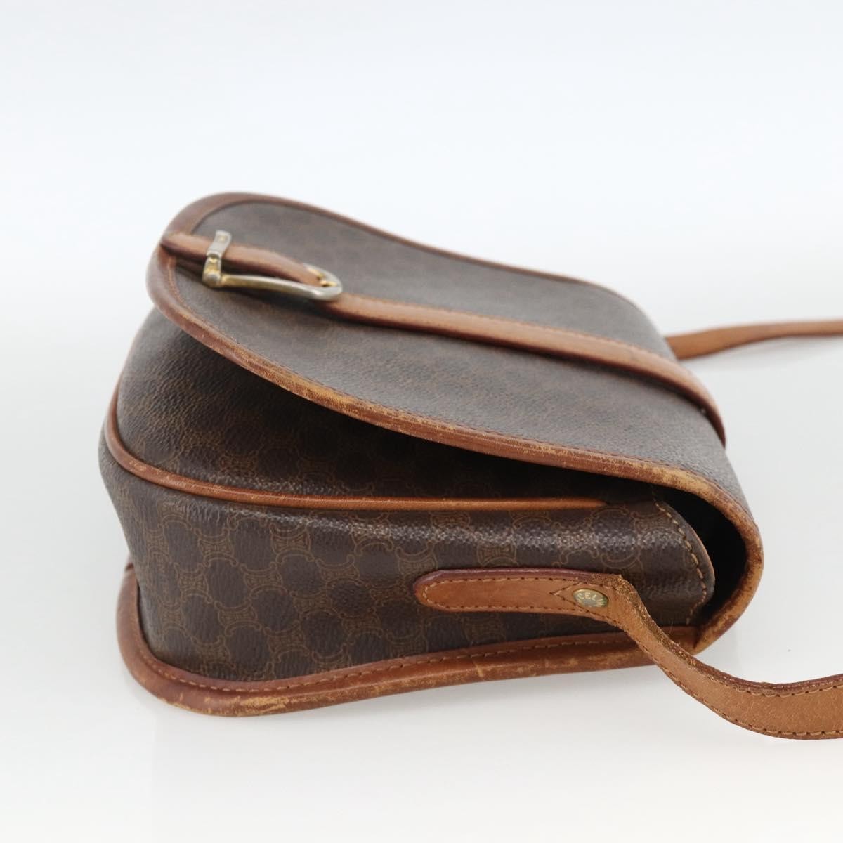 Celine Vintage Macadam Shoulder Bag Canvas and Leather, Brown, Canvas, Shoulder Bag