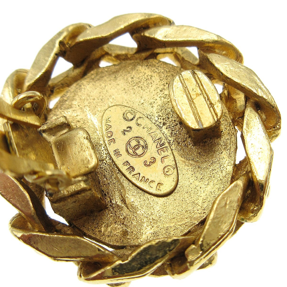 Chanel CC Button Clip-On Earrings Metal with Faux Pearl, GOLD, GOLD_PLATED, Earrings