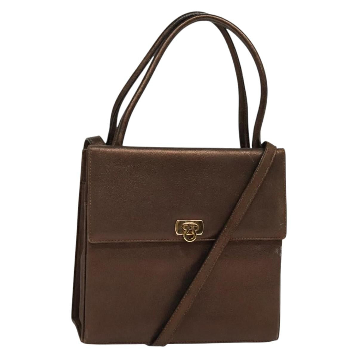 Salvatore Ferragamo Gancini Shoulder Bag Leather, BROWN, LEATHER, Shoulder bag