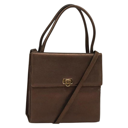 Salvatore Ferragamo Gancini Shoulder Bag Leather, BROWN, LEATHER, Shoulder bag