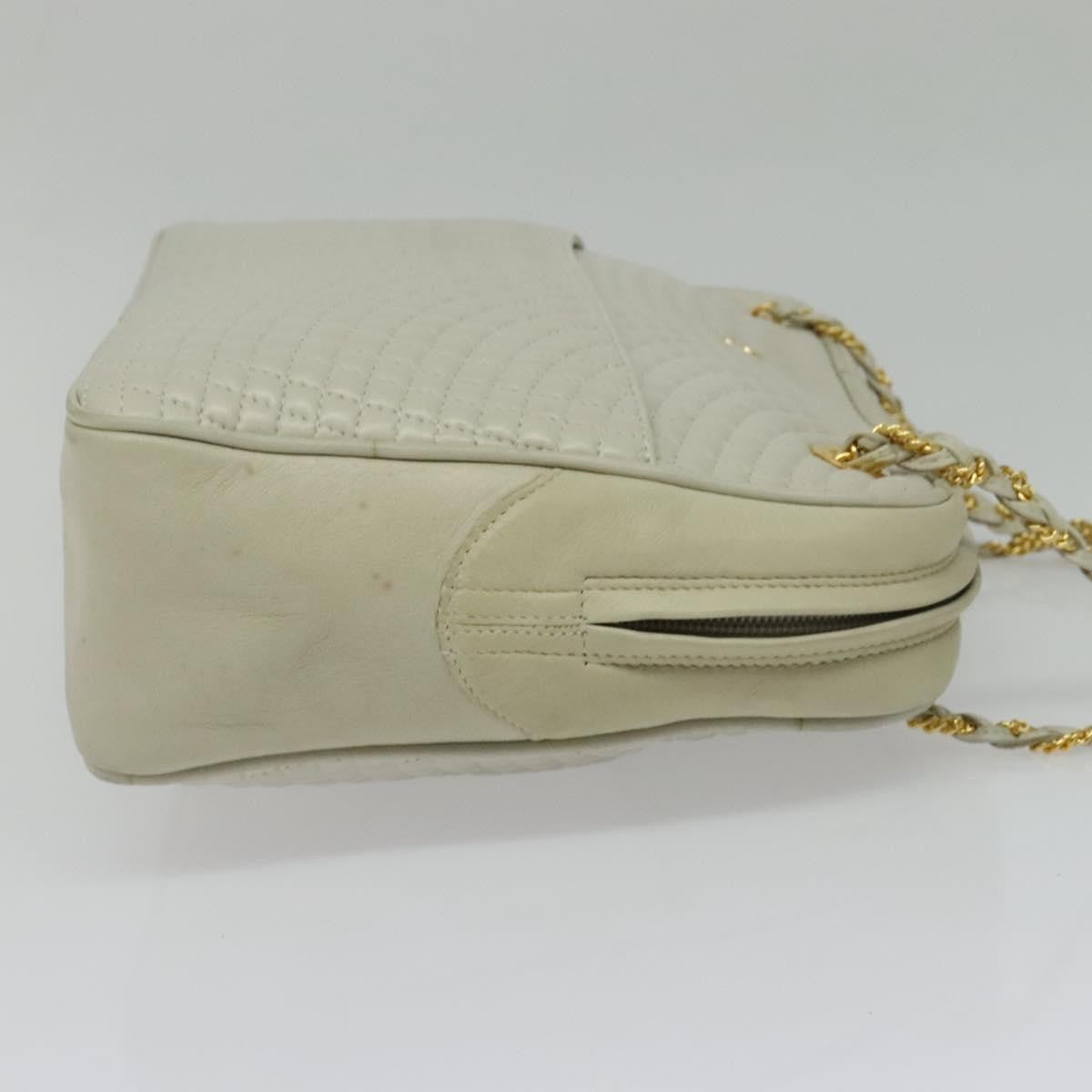 Bally Vintage Chain Shoulder Bag Quilted Leather, Ecru, Leather, Shoulder Bag