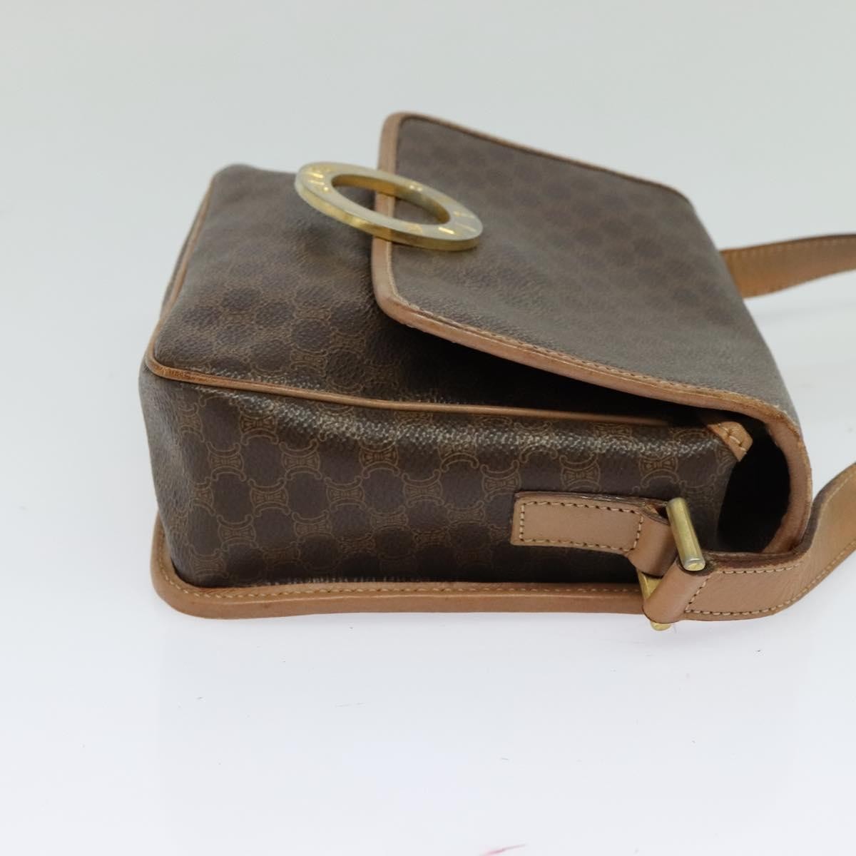 Celine Vintage Macadam Circle Logo Shoulder Bag Canvas and Leather, Brown, Canvas, Shoulder Bag