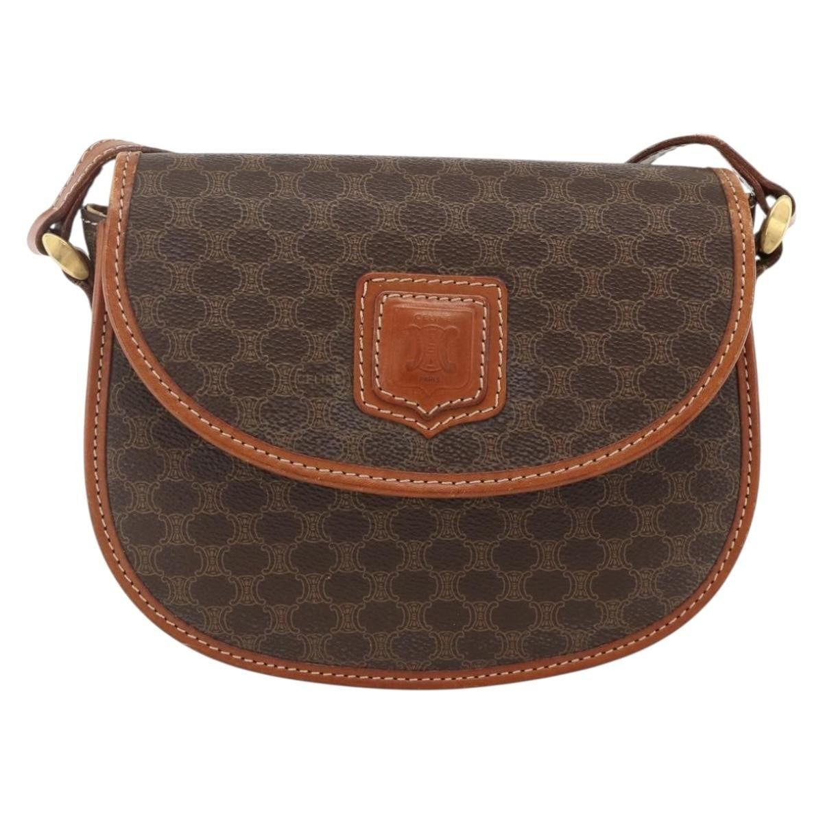 Celine Vintage Macadam Shoulder Bag Canvas and Leather, Brown, Canvas, Shoulder Bag