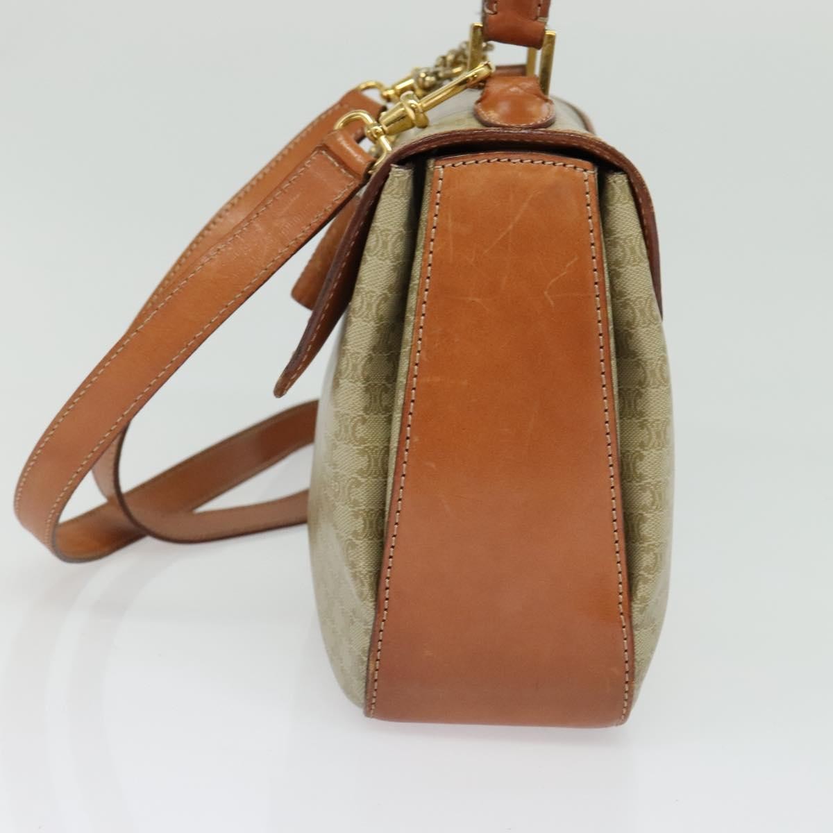 Celine Vintage Convertible Top Handle Bag Macadam Coated Canvas, BEIGE, CANVAS, Handbag