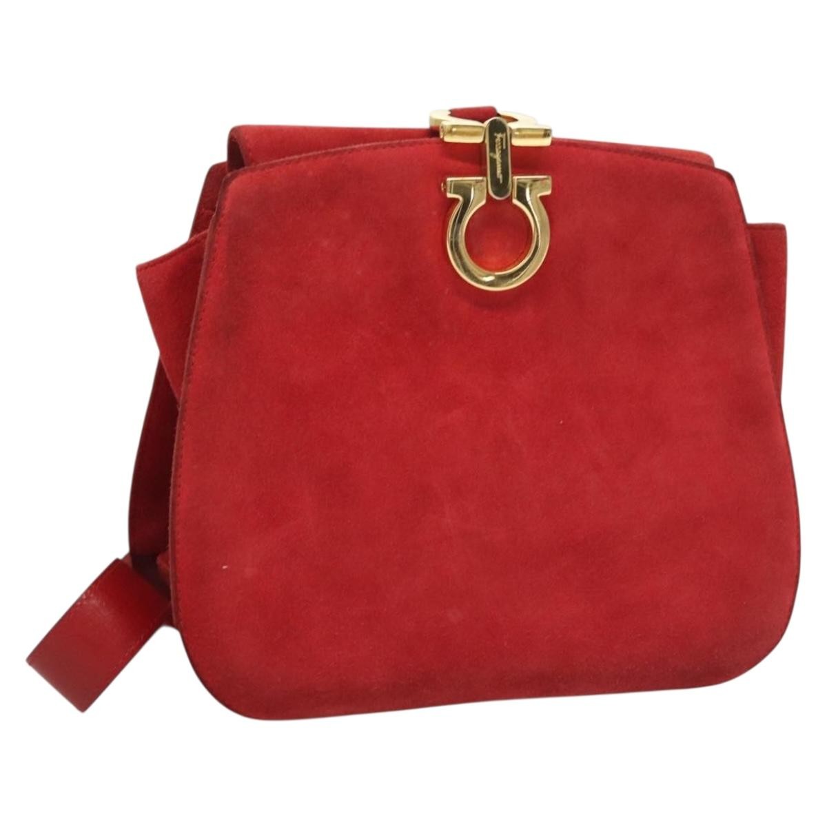 Salvatore Ferragamo Gancini Shoulder Bag Suede, RED, SUEDE, Shoulder bag