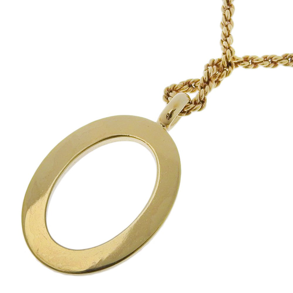 Christian Dior VIntage Circle Pendant Necklace Metal with Crystals, GOLD, GOLD_PLATED, Necklace