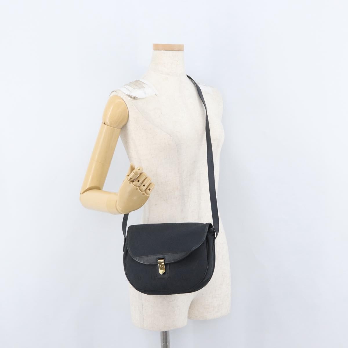 Christian Dior Vintage Honeycomb Flap Crossbody Bag Canvas and Leather, BLACK, CANVAS, Shoulder bag
