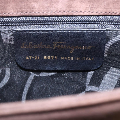Salvatore Ferragamo Gancini handbag Suede, BROWN, SUEDE, Handbag