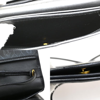 Christian Dior Vintage Honeycomb Flap Crossbody Bag Canvas and Leather, Black, PVC, Shoulder Bag