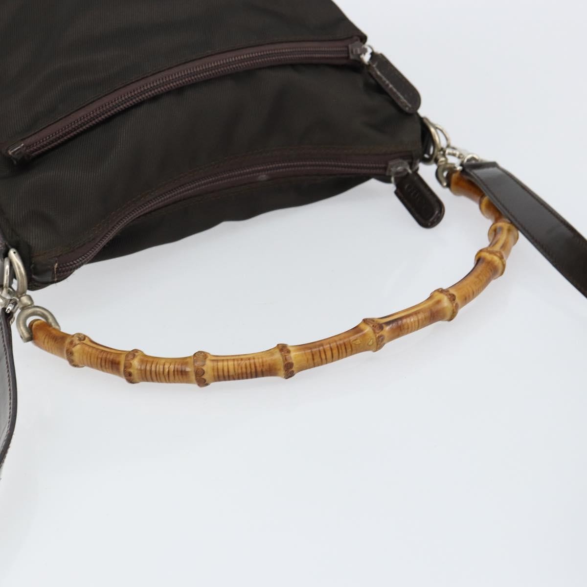 Gucci Vintage Bamboo Handle Bag Nylon, BROWN, NYLON, Handbag