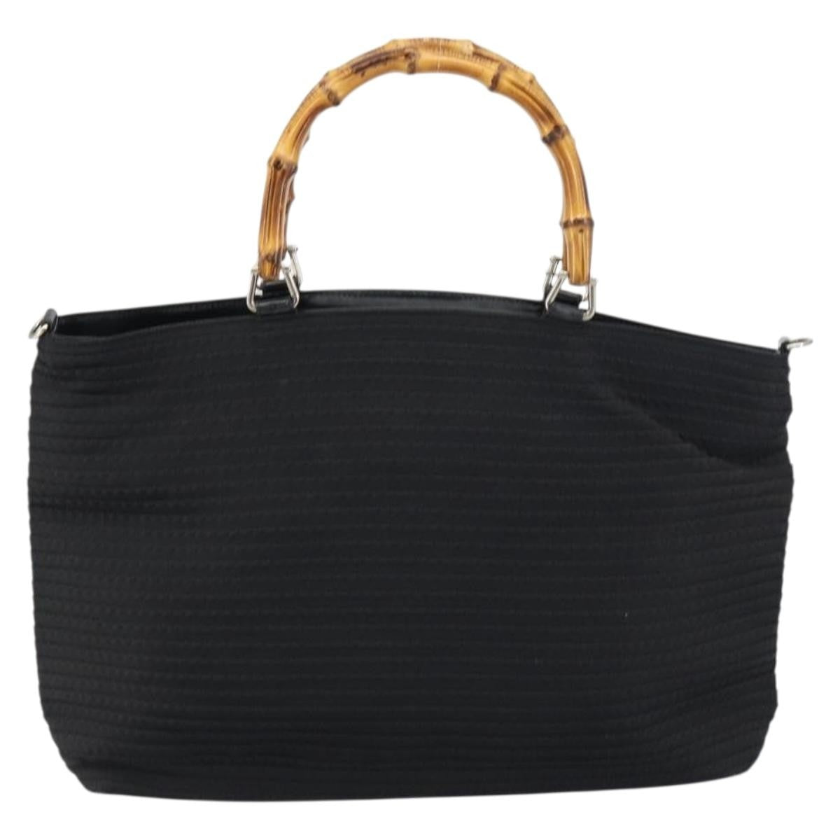 Gucci Vintage Bamboo Handle Bag Nylon, Black, Nylon, Tote Bag