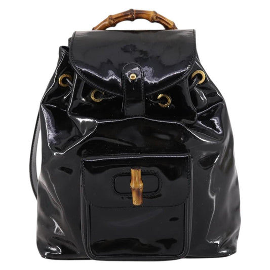 Gucci Vintage Bamboo Backpack Patent, BLACK, PATENT_LEATHER, Backpack