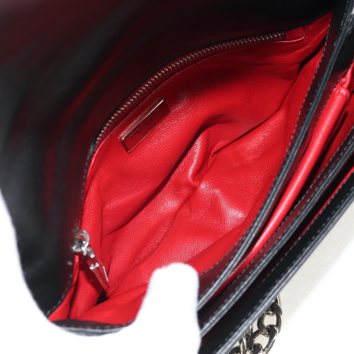 Prada Grommet Chain Flap Shoulder Bag Tessuto with Soft Calf, BLACK, NYLON, Shoulder bag