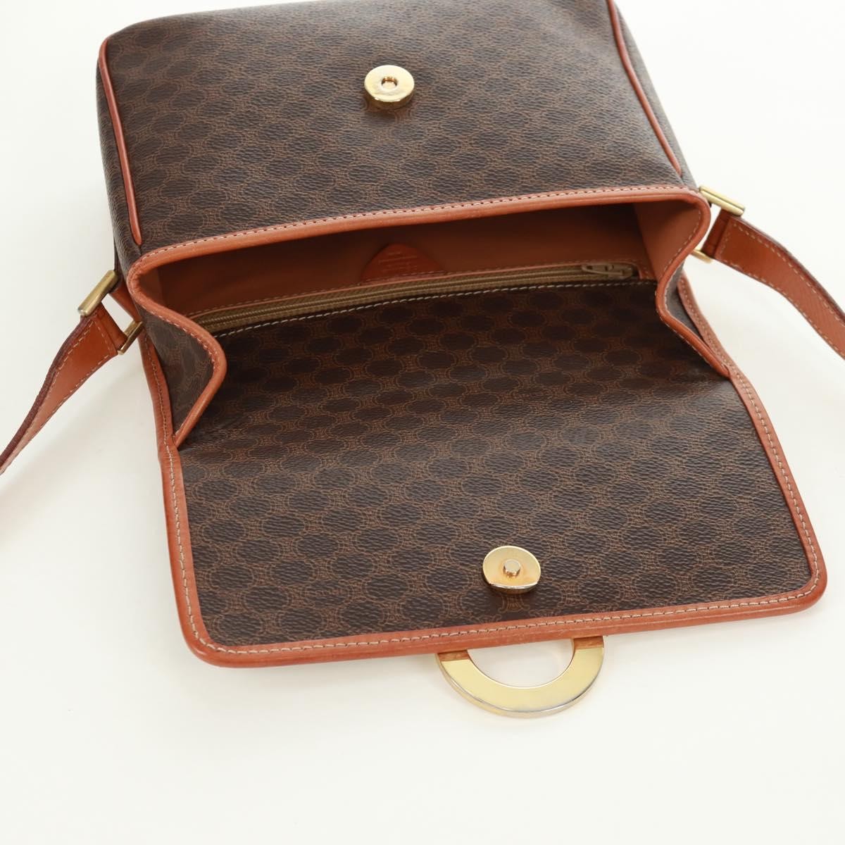 Celine Vintage Macadam Circle Logo Shoulder Bag Canvas and Leather, BROWN, CANVAS, Shoulder bag