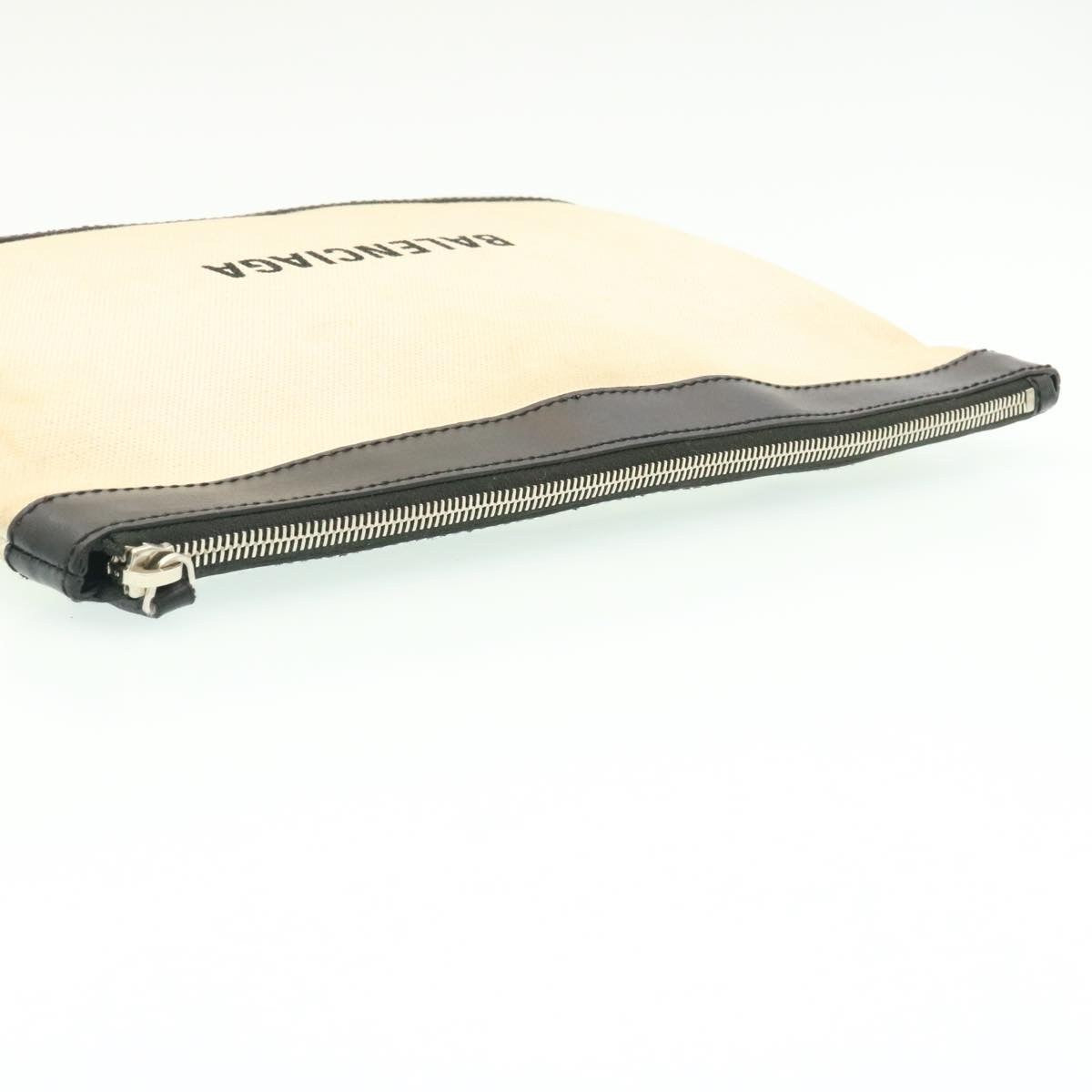 Balenciaga Navy Zip Pouch Canvas and Leather, WHITE, CANVAS, Clutche & pouche