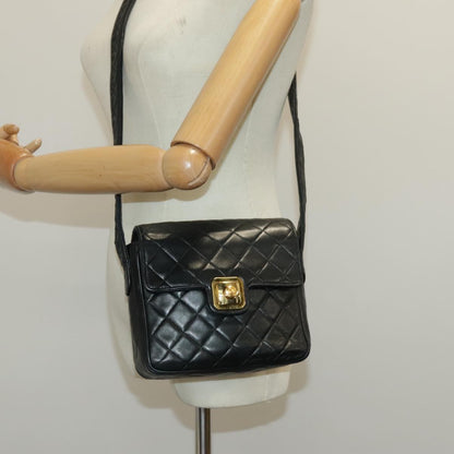 Chanel Vintage CC Pushlock Flap Bag Quilted Lambskin, BLACK, LEATHER, Shoulder bag