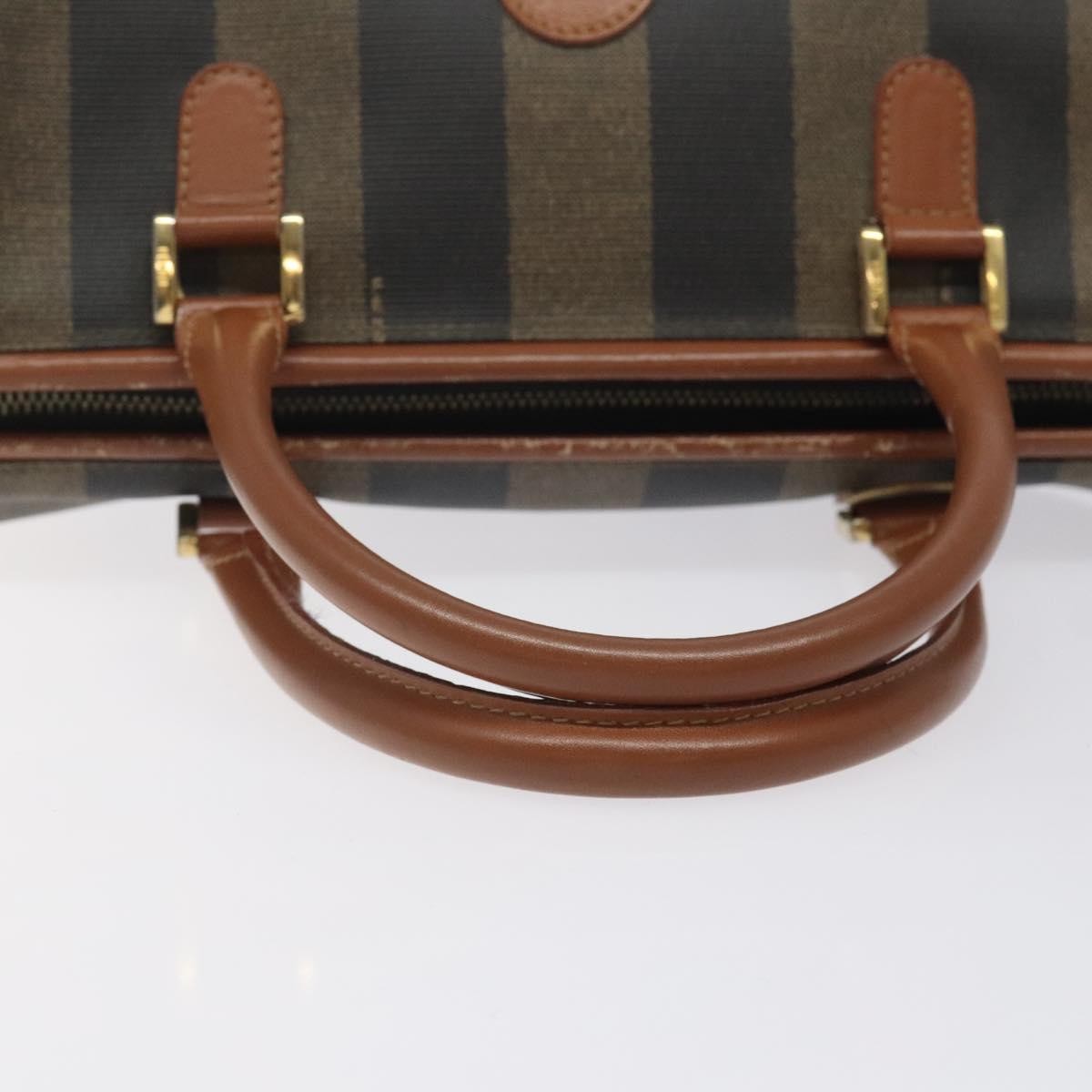 Fendi Vintage Pequin Boston Bag Coated Canvas, BROWN, CANVAS, Handbag